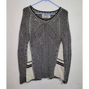 Suncoo womens black and white ribbed knit geometric long sleeve sweater size Med
